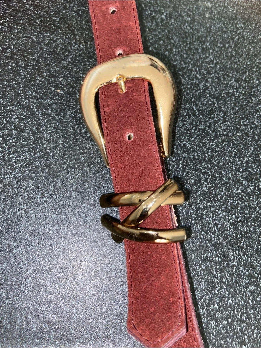 Accessories by Pearl USA Suede Leather Waist Belt Gold Buckle - Burgundy Medium
